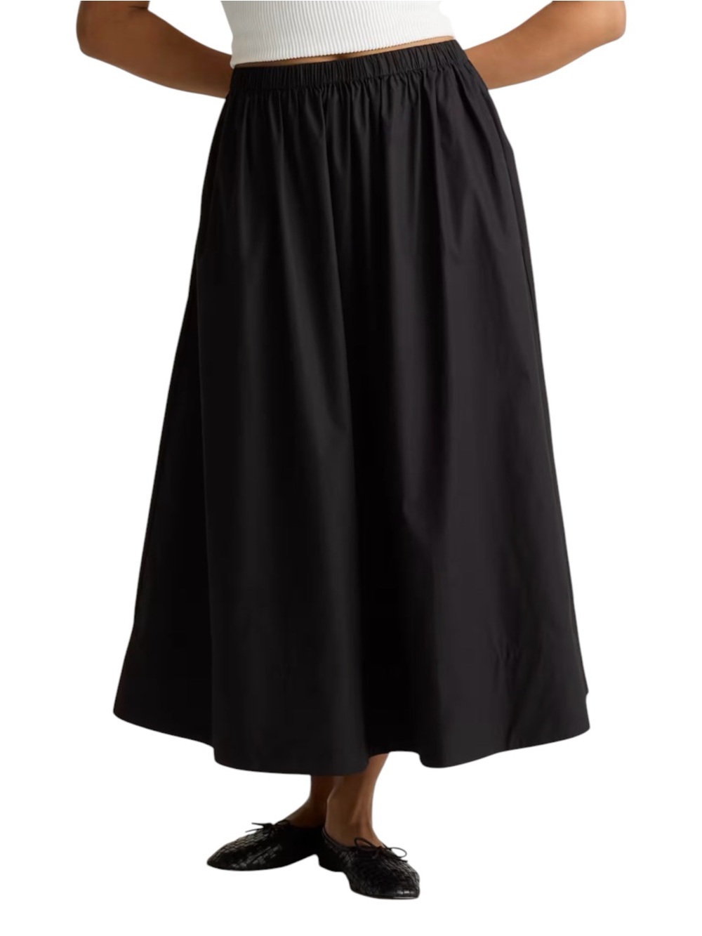 Quince Organic Cotton Poplin Black Elastic Waist A-Line Maxi Skirt MEDIUM